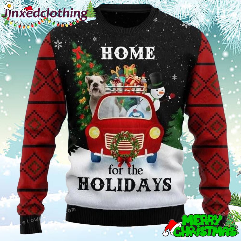 Merry Christmas Bulldog And Snowman Ugly Sweater Christmas Party 